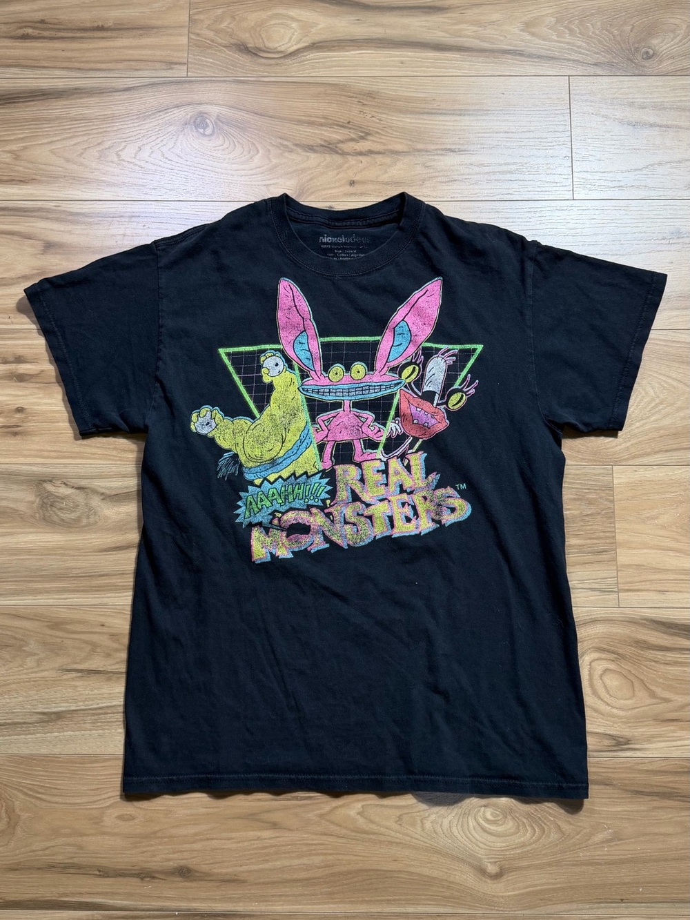 Nickelodeon Real Monsters Graphic Tee - Black with Pink & Yellow Print